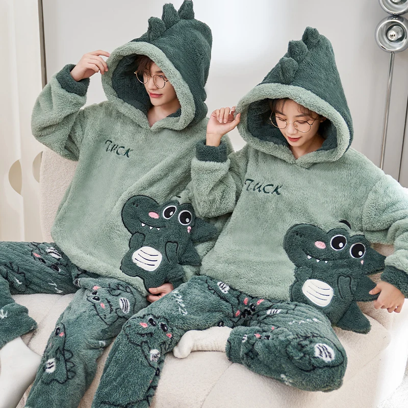 

Фланелевая женская зимняя Пижама с капюшоном и длинным рукавом