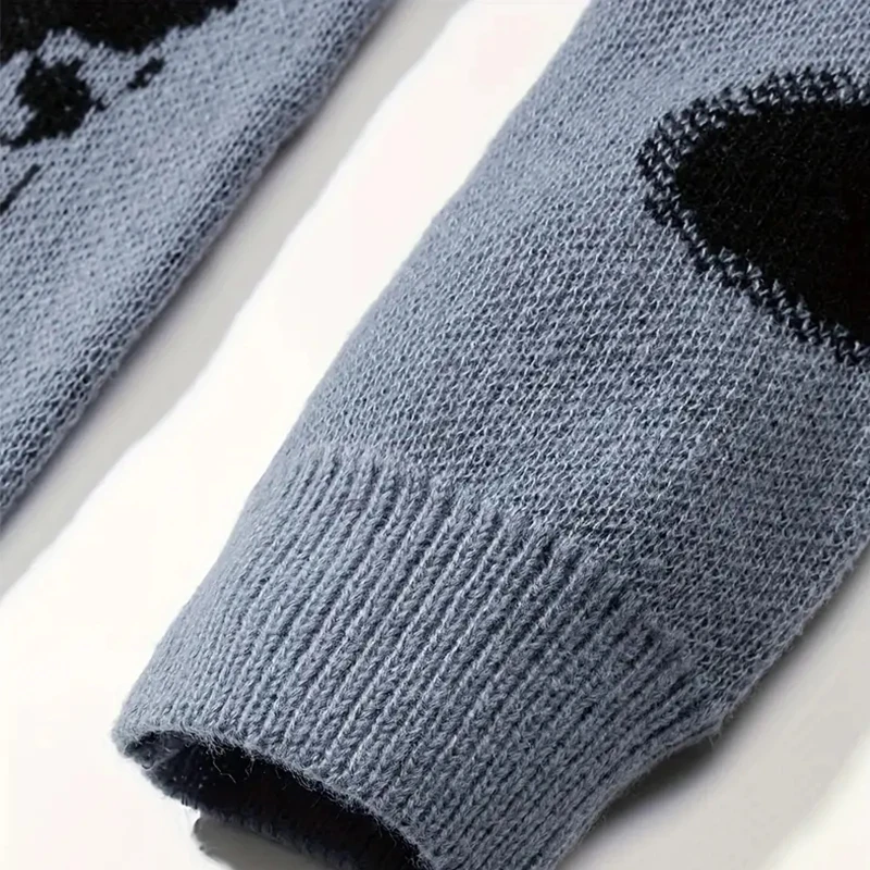 Свитер оверсайз в стиле ретро Свободный вязаный свитер с принтом скелета и