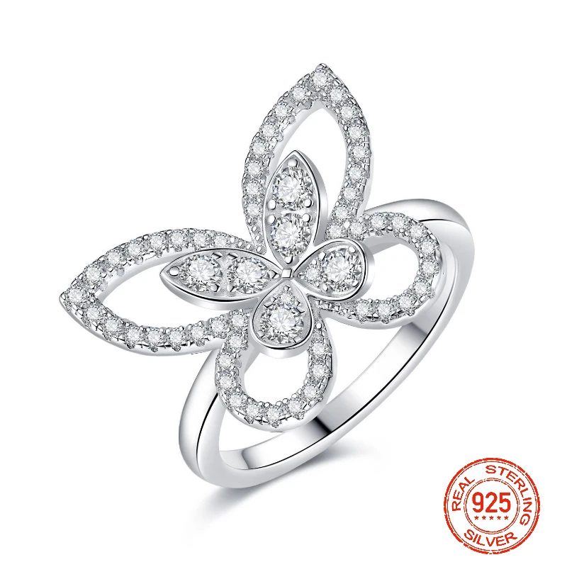 

Luxury Elegant Moissanite Ring for Women Pass Test Butterfly Rings 925 Sterling Silver Wedding Fine Jewelry for Women's Gift