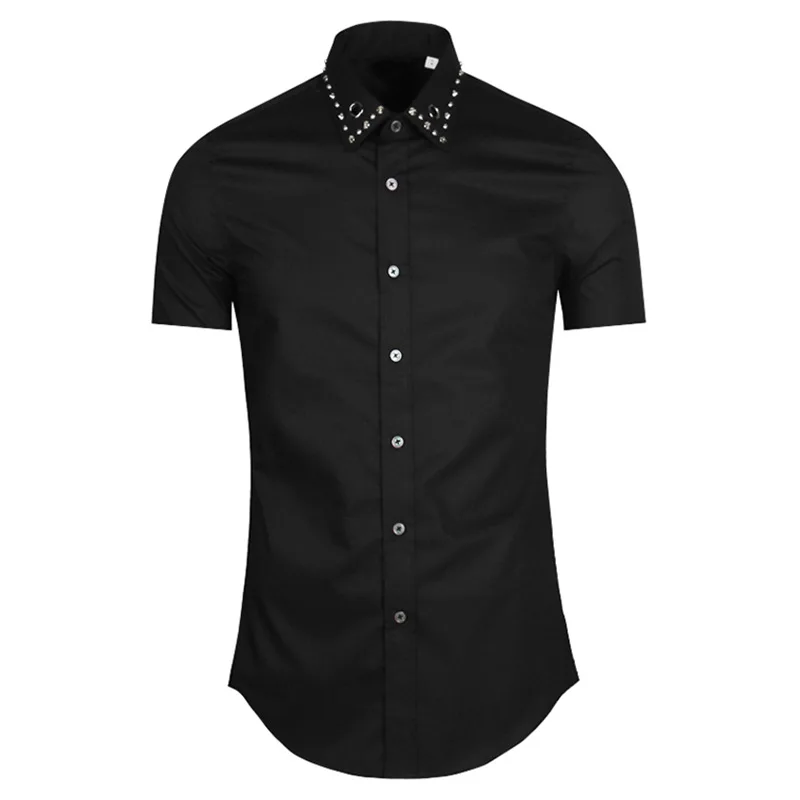 

New 2021 Luxury Men Classic Steampunk comfortable metal rivets Fashion Cotton Casual Shirts Shirt High Quality Short Sleeves A70