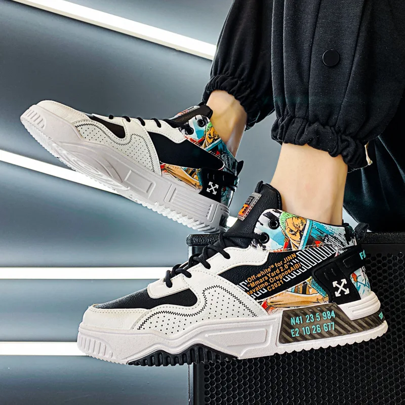 

2022 Dragon Ball autumn and winter new fashion thick-soled men's shoes leather stitching contrast color casual shoes