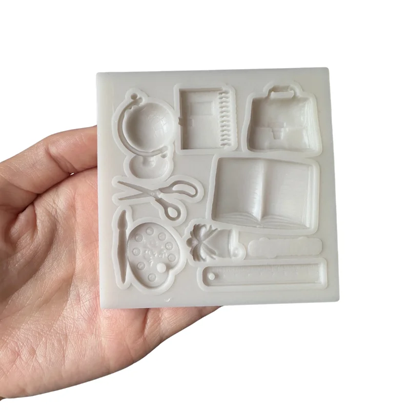 

Инструмент для торта 1 шт., школьная сумка, ножницы для рисования, ручка для рисования, колокольчик, силиконовая форма, сахарный шоколадный инструмент для помадки, форма для творчества