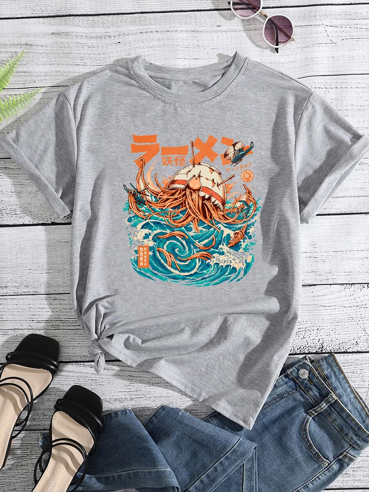 

Ukiyo E Overturned Sushi Noodles Print T-Shirts Female Casual Sport Tshirts Fashion Hip Hop Tee Clothing Street Summer T Shirts