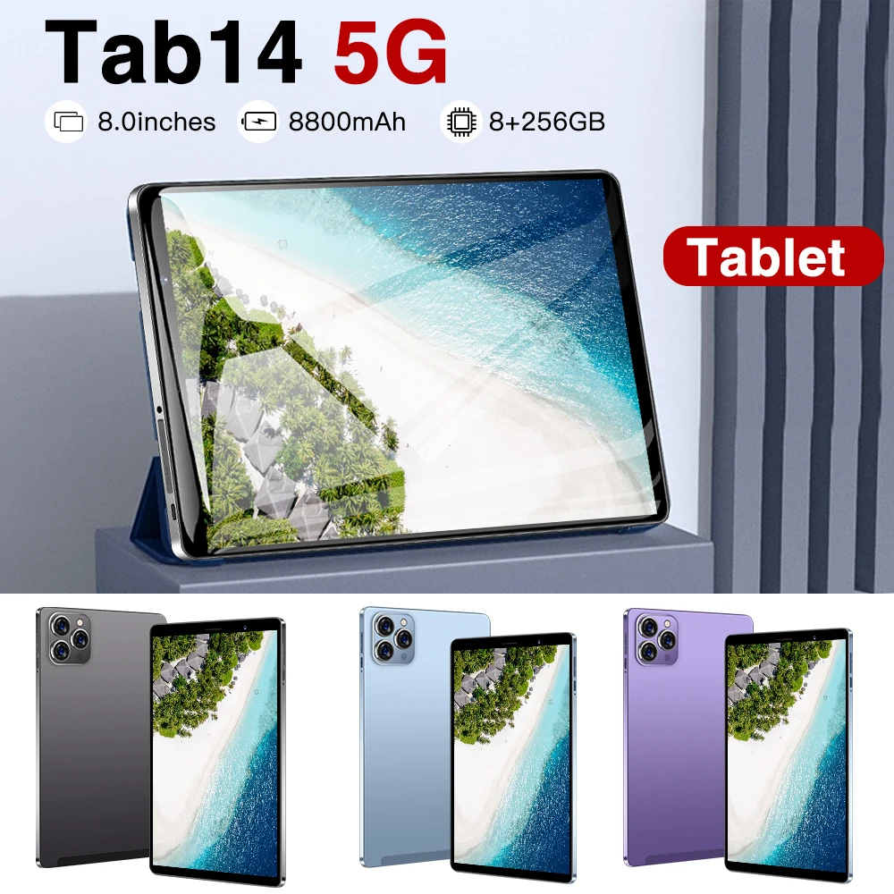 2024 Новый планшет Tab14 8-дюймовый Android 12 Bluetooth 16 ГБ 1 ТБ GPS WPS 5G Dual SIM HD Экран Wi-Fi Горячий
