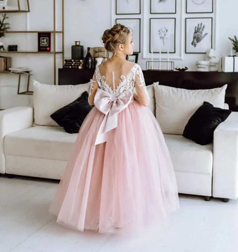 

Пышные тюлевые платья для девочек с цветами, свадебное платье принцессы для выпускного вечера, платье для девочек с длинным рукавом для первого причастия