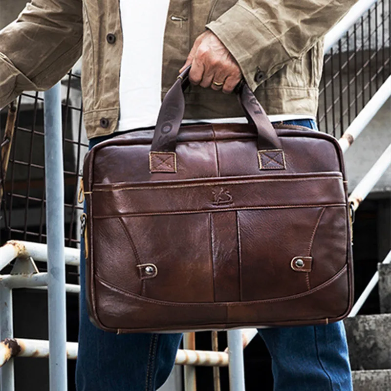 Vintage Genuine Leather Briefcases Men Business Laptop Bags Man Casual Travel  Handbags Male Crossbody Shoulder Bag