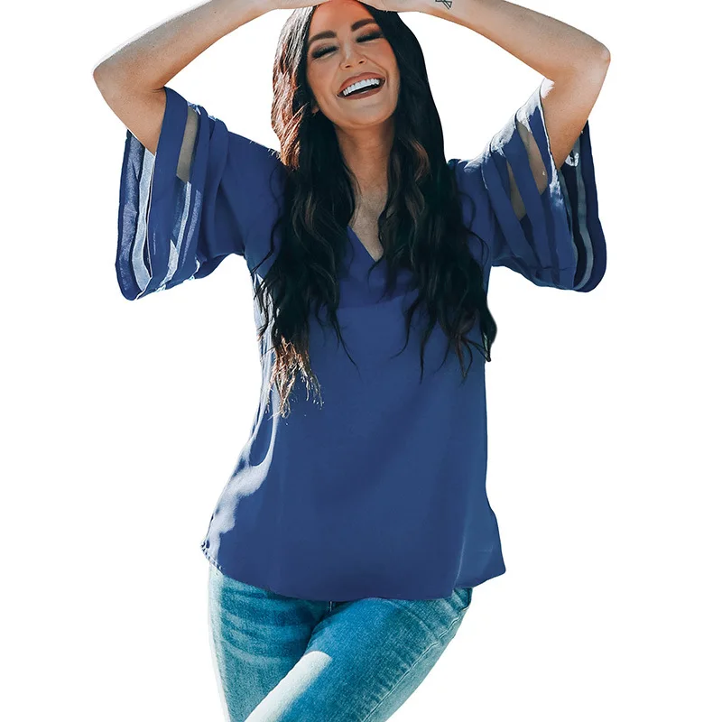 

Casual Top Women 2023 Spring and Summer New Fashion Women's Wear New Tees Hollow Out Flare Sleeve Solid Color Loose T-Shirt