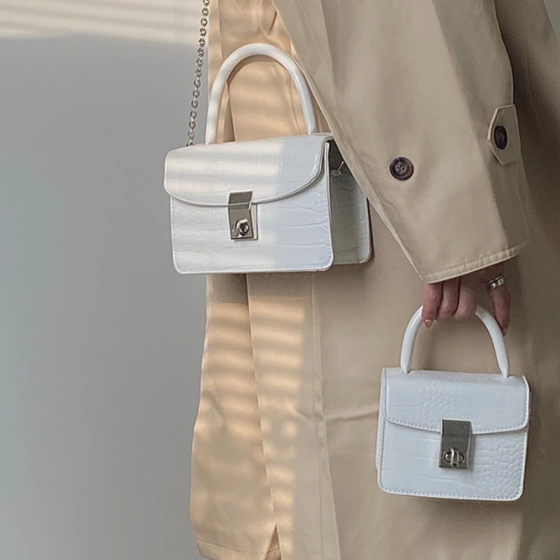 

Women Lock Small Square Shoulder Bags Retro Design Ladies Chain Crossbody Bag Crocodile Pattern Female Girl Flap Clutch Handbags