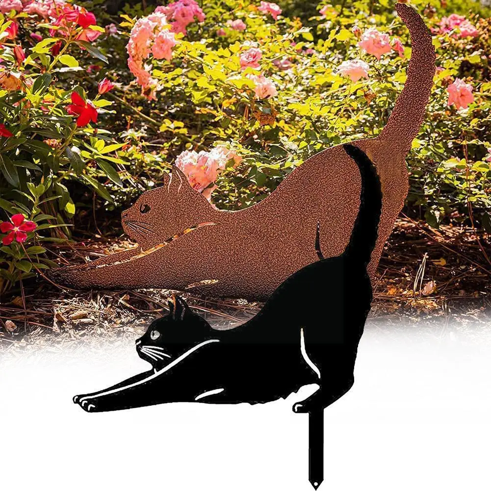 

Забавная Милая металлическая вставка железного искусства черная котенок силуэт стойки для уличной газона двора украшение 3 модели X2z4