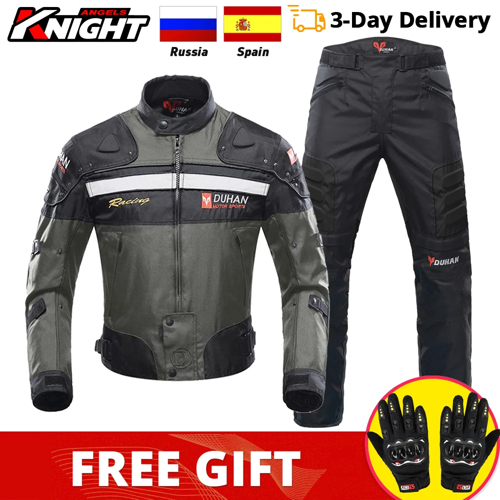 DUHAN Motorcycle Jacket Pants Suit Waterproof Racing Jacket Protective Motocross Lining Four Seasons Motorcycle Jacket Men S-3XL