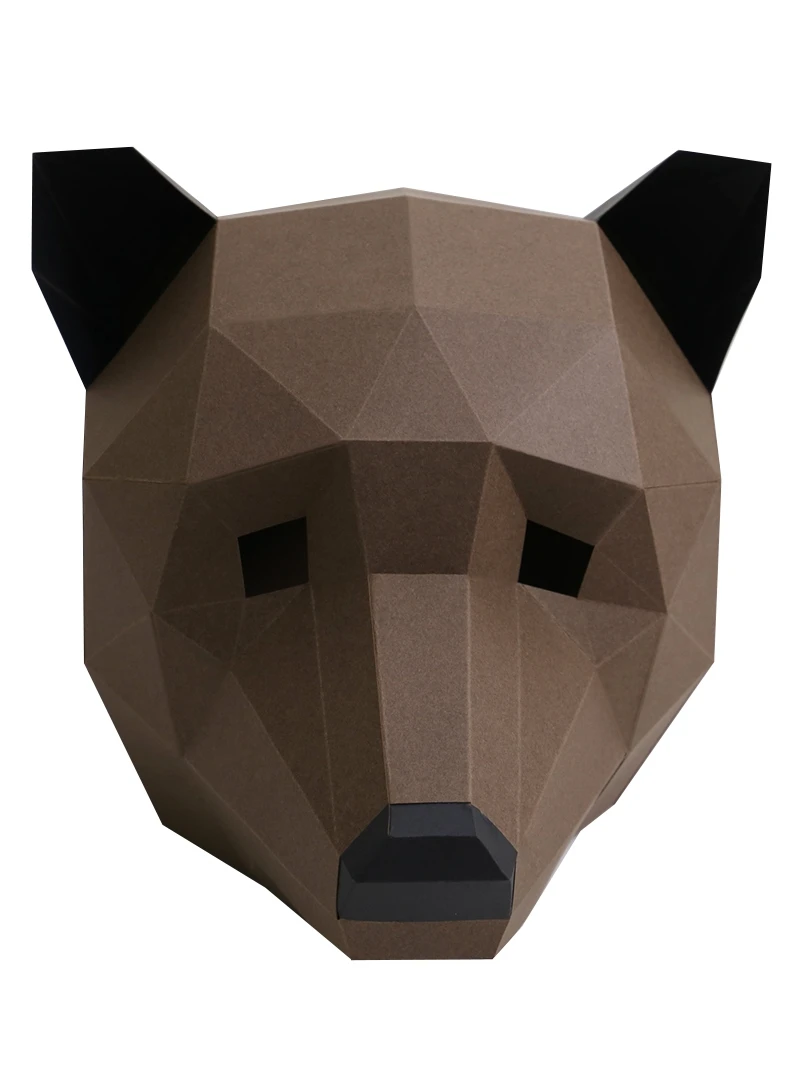 

3D Paper Mold Brown Bear Head Mask Headgear Animal Model Halloween Cosplay Props Women Men Party Dress Up DIY Craft Masks
