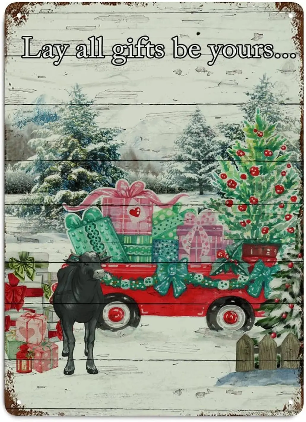

Metal Merry Christmas Sign Farm Animal Truck Lay All Gifts Distressed Stylish Tin Signs Christmas Wall Decorations for