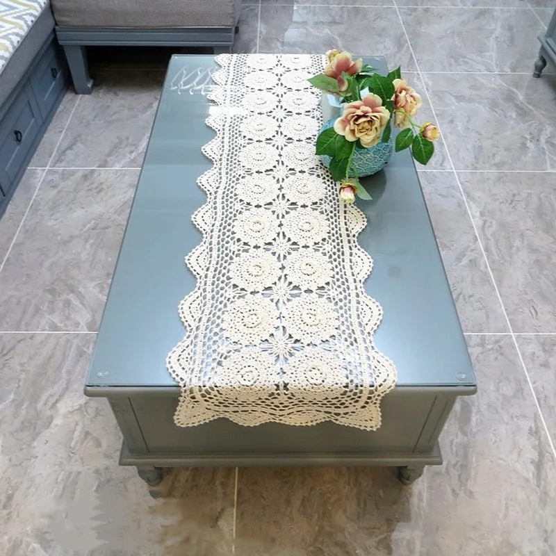 

NEW Handmade cotton 3D flower crochet Table Runner Wedding Party Christmas table flag cover Coffee Dining tablecloth Home Decor