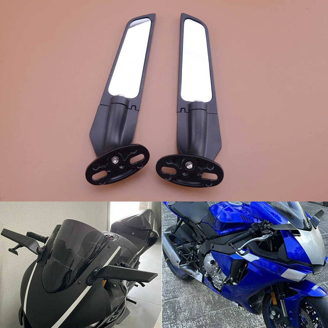 

1 Pair Motorbike Left & Right Wind Swivel Wing Rearview Side Mirror Fit for Kawasaki NINJA ZX6R ZX6RR ZX10R 2005 2006 2007 2008