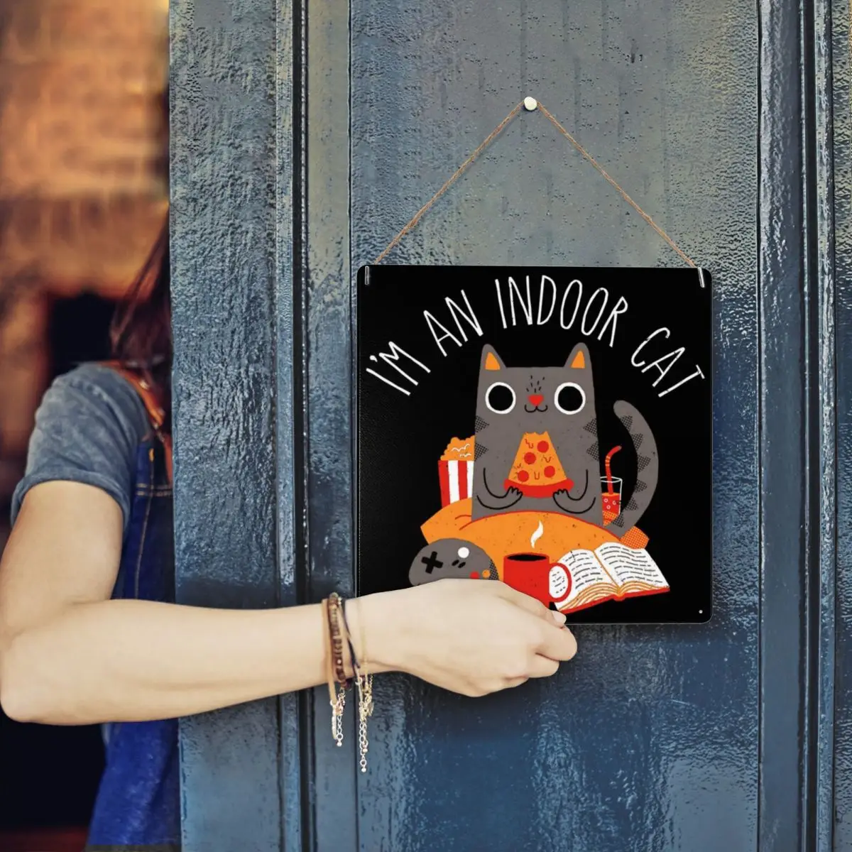 

Металлический жестяной знак в виде кошки для помещения, декоративный жестяной знак, долговечный, добавьте атмосферу, кофейня