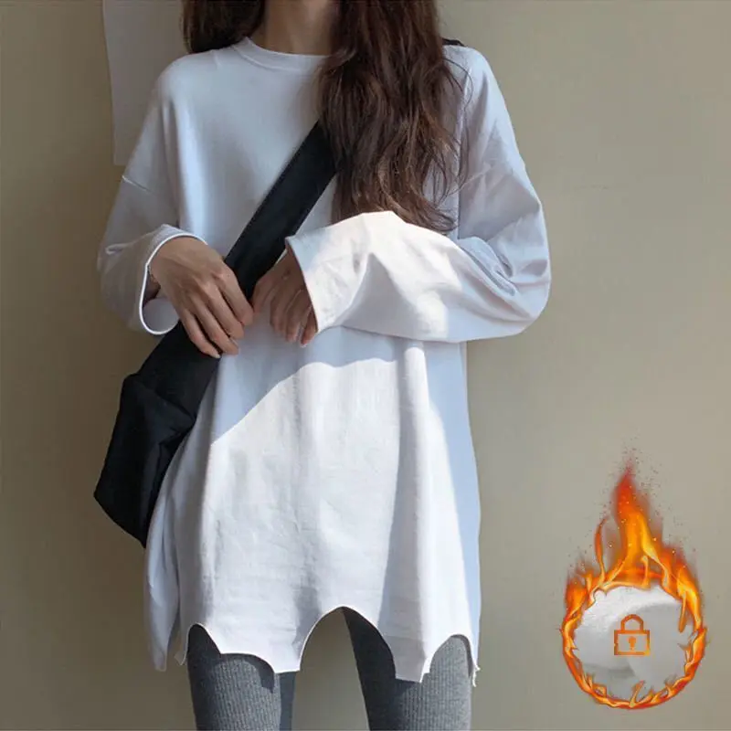 Женские футболки белая Весенняя футболка с дырками женские топы длинным рукавом