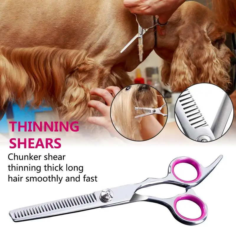 

Набор ножниц для стрижки домашних питомцев, нержавеющая сталь, плоские зубья, комплект для груминга собак