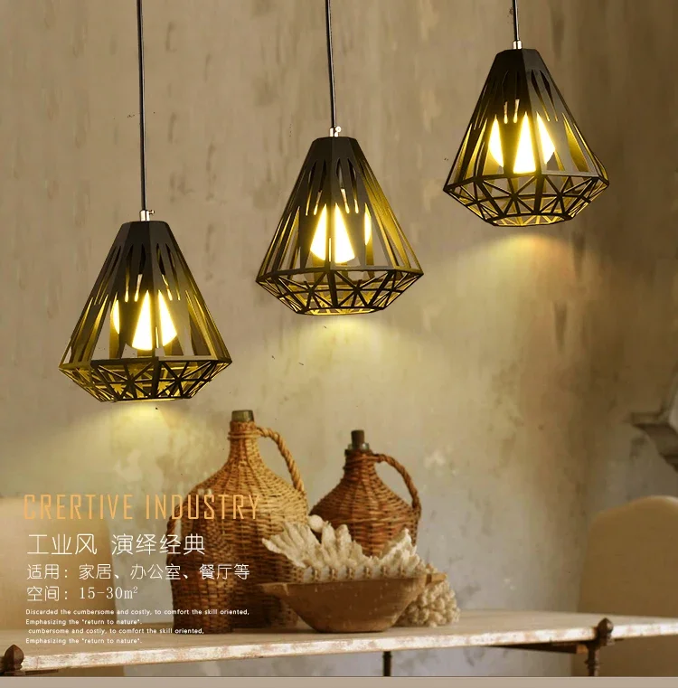 Подвесной светильник в стиле ретро геометрический ажур алмазный бар железная