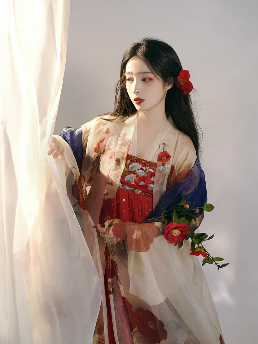 Женское платье с вышивкой династии Тан цельнокроеное большим рукавом рубашка