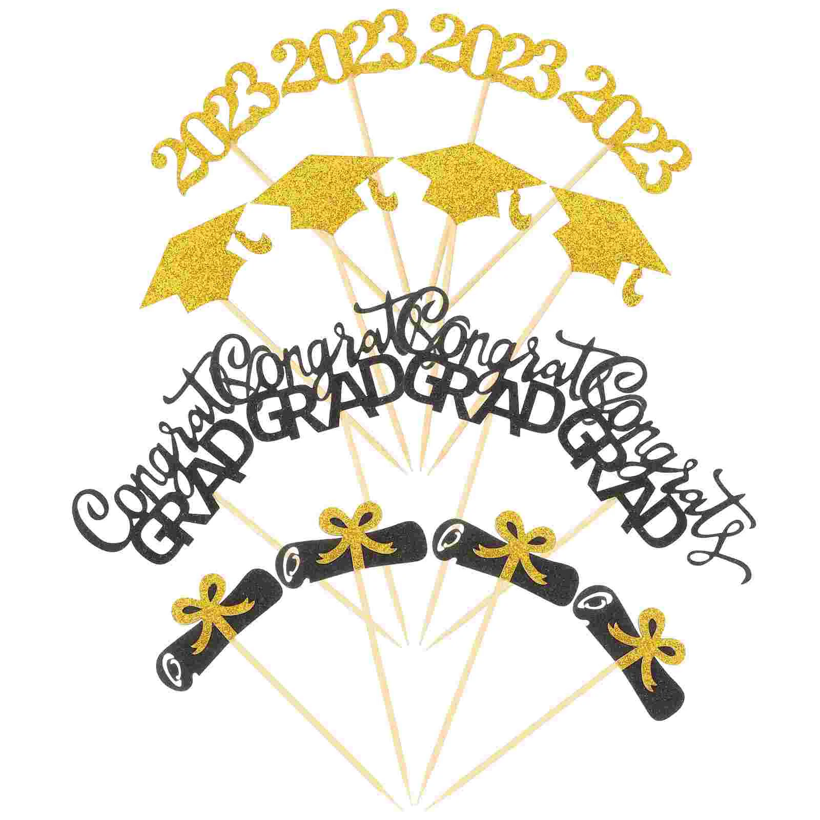 

20 Pcs Grad Cake Decorations Cake Picks Dessert Ornaments Top Hat Graduation Cake Insert
