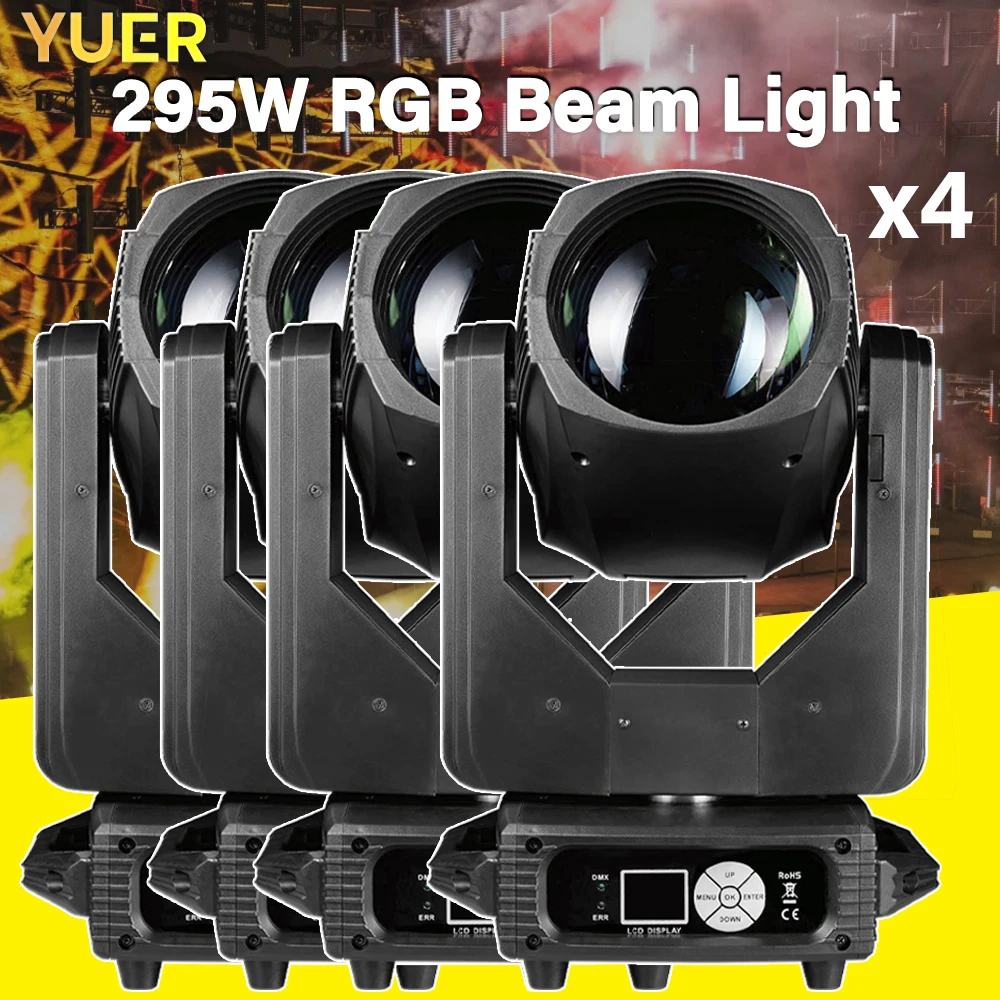 YUER 4PCS 8R 295W Lyres Sharpy Zoom Beam Moving Head Light DMX 8500K 48 Prism 16 каналов DJ Disco Party Club Bar Сценические