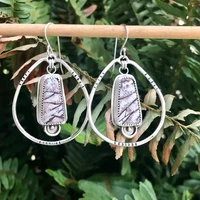vintage fashion geometric exaggerated gemstone earrings silver plated carved long rocker drop earrings jewelry gift