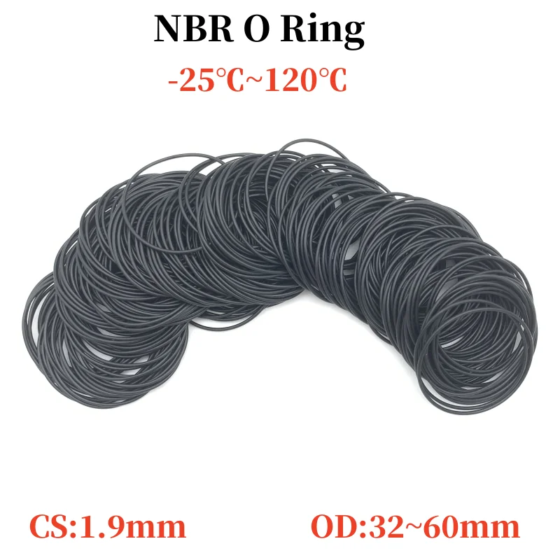 

20pcs NBR O Ring Seal Gasket CS 1.9mm OD 32mm~60mm Automobile Nitrile Rubber Round Shape Washer Corrosion Resist Sealing Gaskets