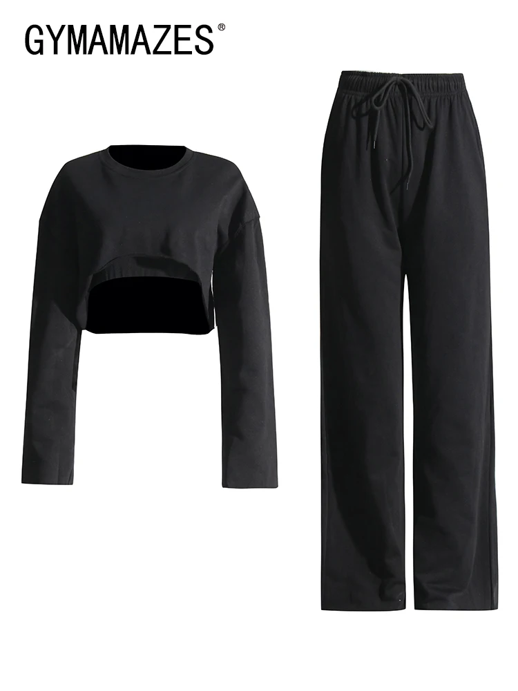 

Женский Повседневный Комплект из трех предметов GYMAMAZES, топ с круглым вырезом и длинным рукавом, облегающий жилет, прямые брюки с высокой талией, минималистские комплекты для женщин