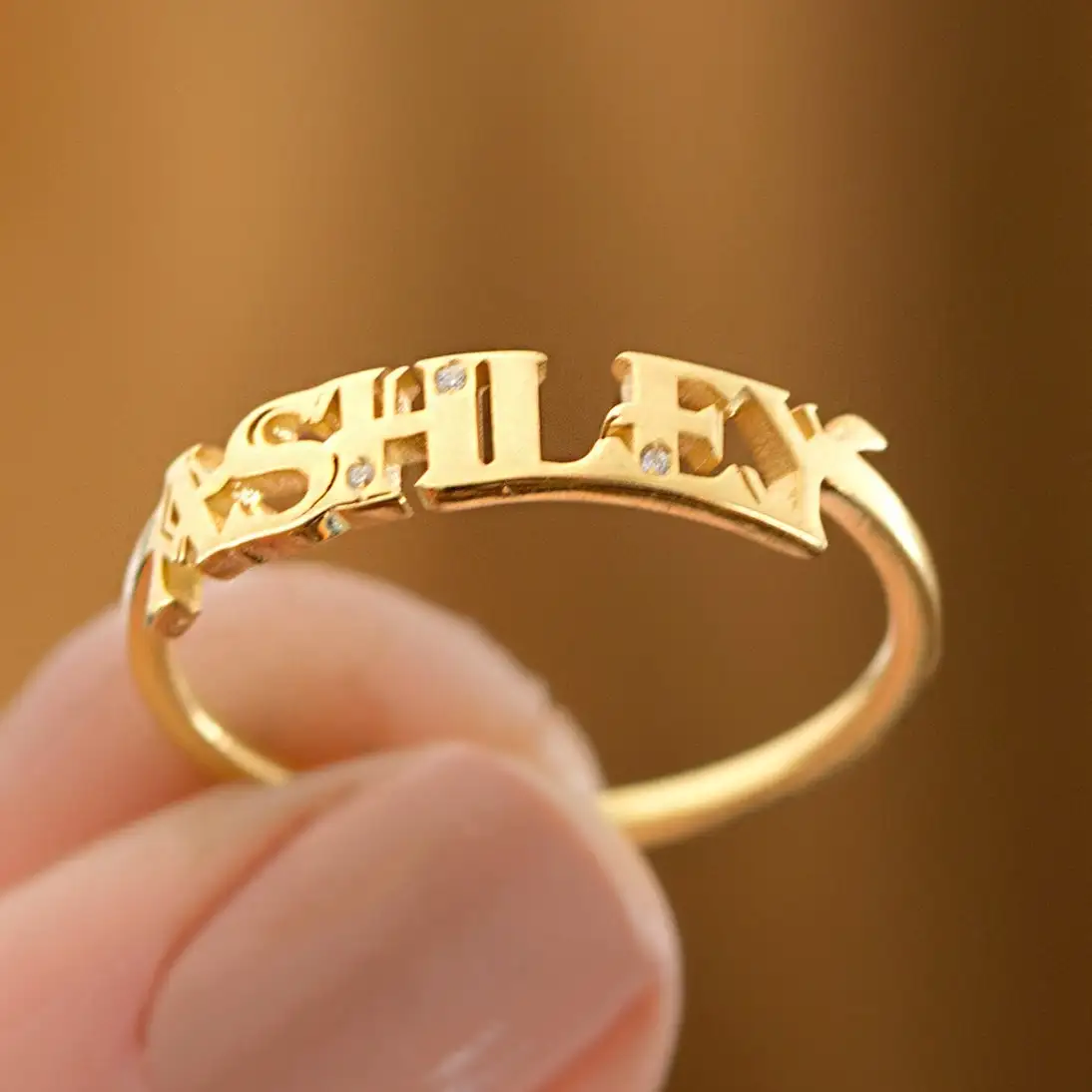 

Stainless Steel Diamond Personalized Name Ring,Custom Name Jewelry,Dainty Gold Stacking Ring,Stackable Ring Birthday Gift Women