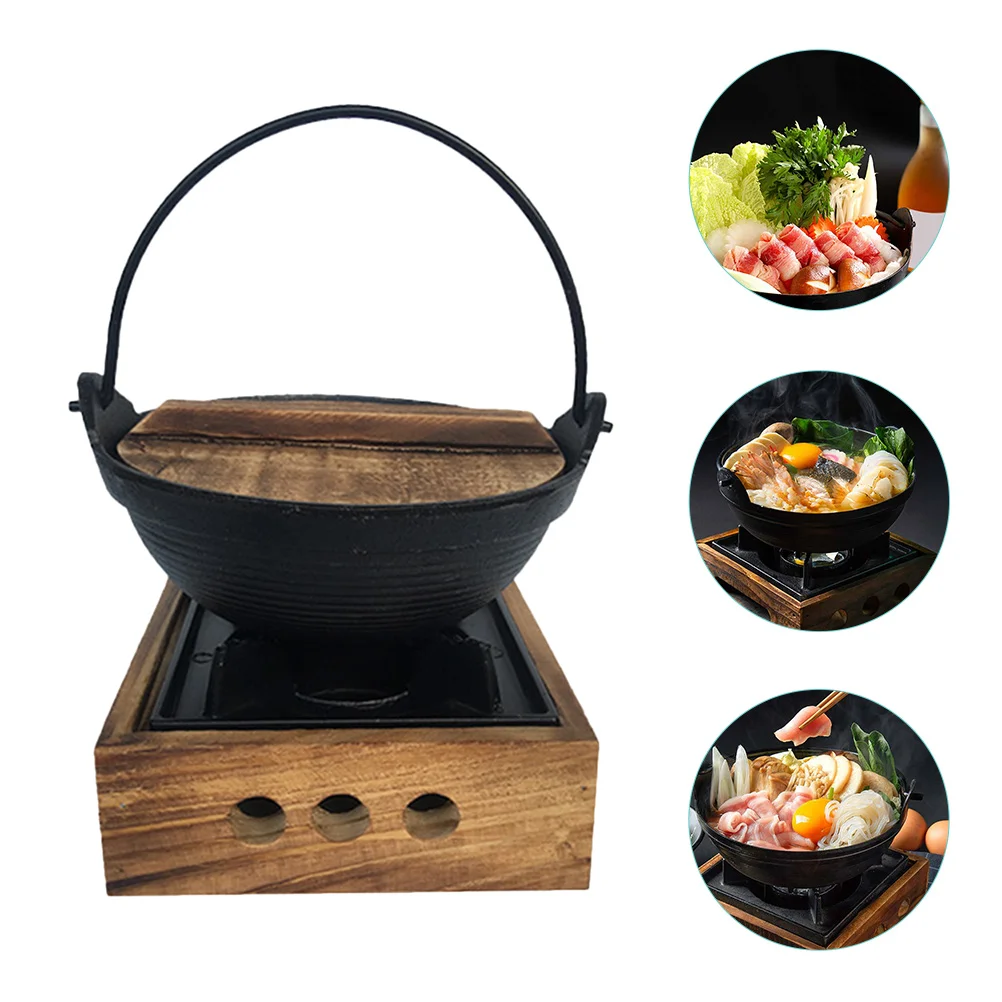 

Sukiyaki Japanese Pot Soup Non-sticky Cooking Utensil Outdoor Cooker Cast Iron Camping Cookware Wood + Cookwear