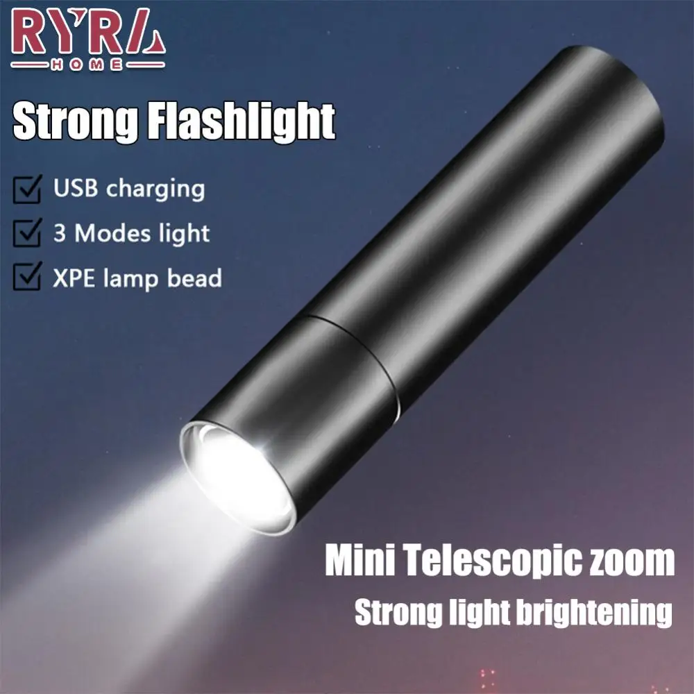

Mini LED Waterproof Torch USB Rechargeable Strong Light Flashlight Multi-Purpose Outdoor Zoom Portable Self Defense Flashlight