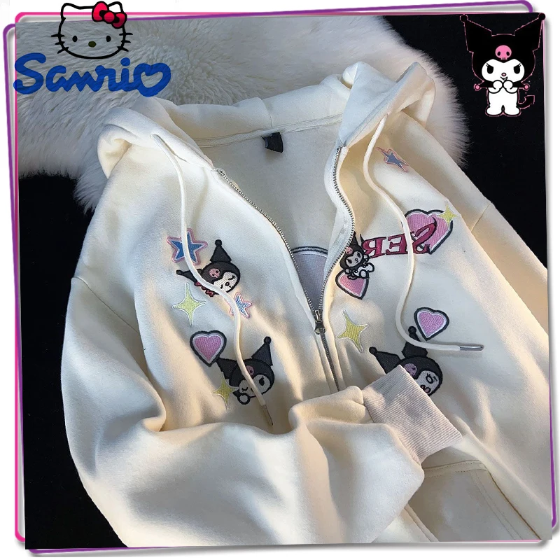 2023 New Sanrio Kuromi Hello Kitty Melody Autumn/winter Hoodie Women's Shirt Hoodie Y2K Oversized Sweatshirt Zipper Top Gift