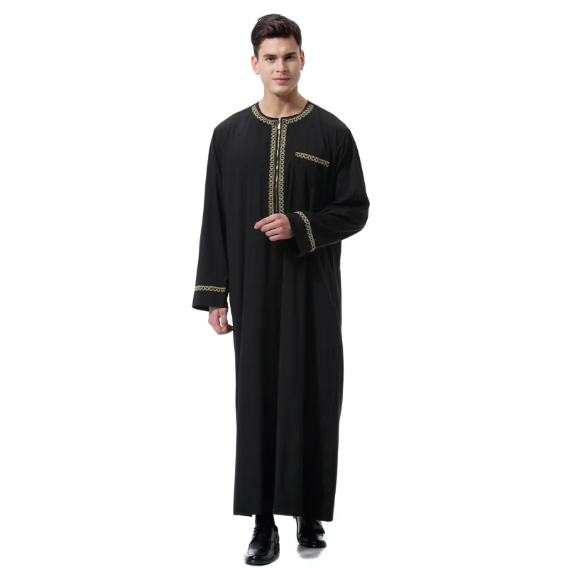 Muslim Fashion Muslim Middle East Men Arab round Neck Long Sleeve Islamic clothing Solid Kaftan Maxi Dubai Long Thobe Abaya
