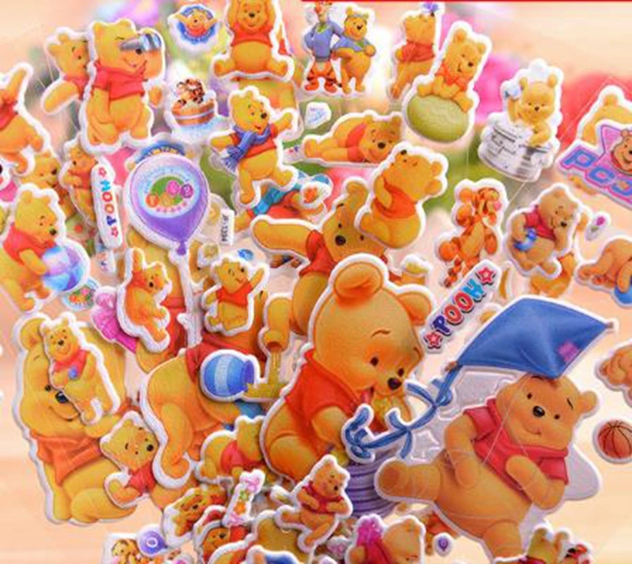 

12 Sheets/Pack 3D Cartoon Winnie the Pooh Scrapbooking Waterproof Bubble PVC DIY Sticker Toys Party sticker Girls Boys Kids Gift