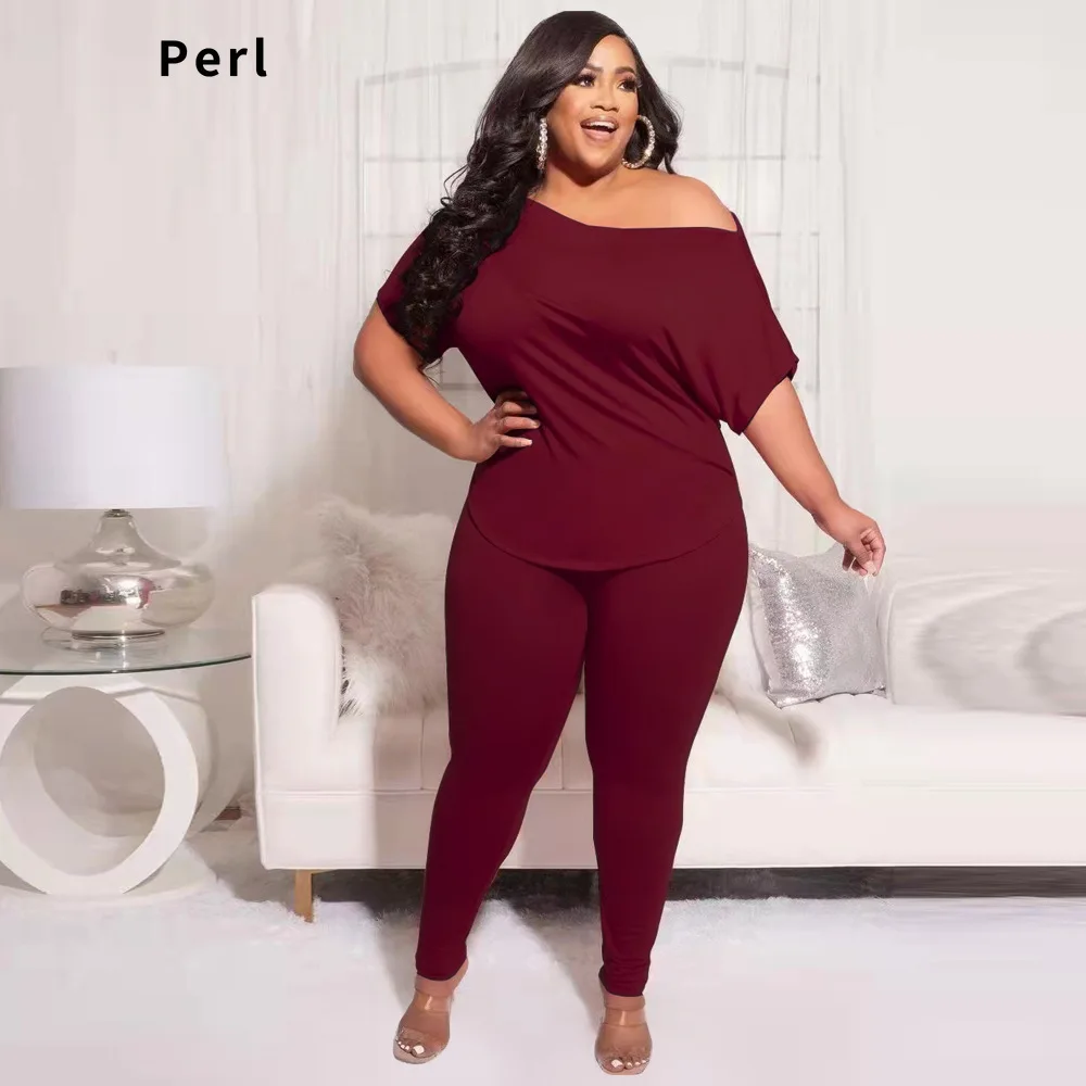 

Perl Solid Color Casual Matching Set Short Sleeve Two Piece Outfit Home Clothing Plus Size Women Garment Simple Style 2022
