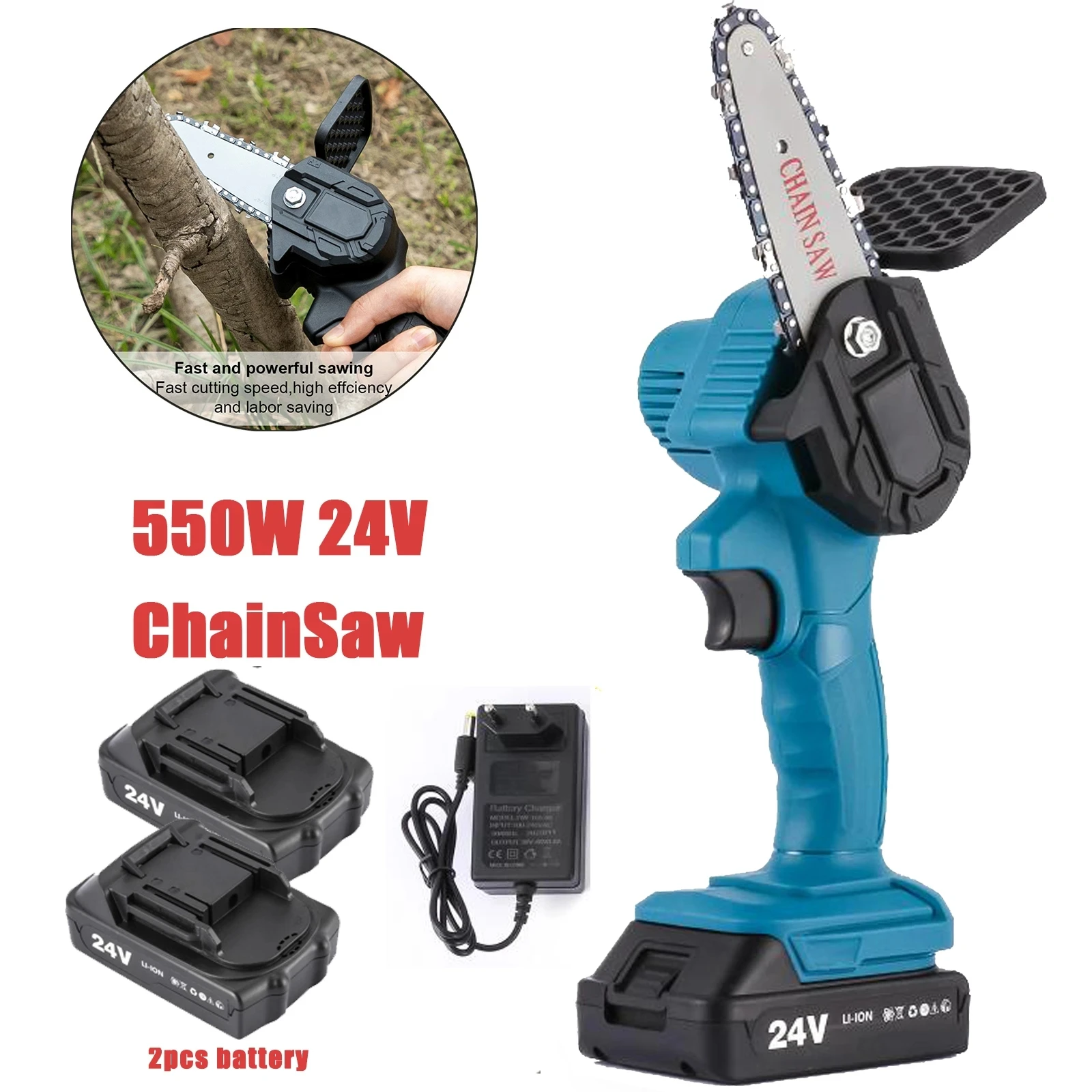 4 Inch Mini Electric Chain Saw With 2pcs Batteries Woodworking Pruning ChainSaw One-handed Garden Logging Power Tool For Makita