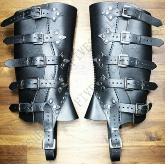 Medieval Renaissance Strap Puttees For Adult Greaves Boots Shoes Cover PU Leather Leg Armor Larp Viking Warrior Knight Costume images - 6