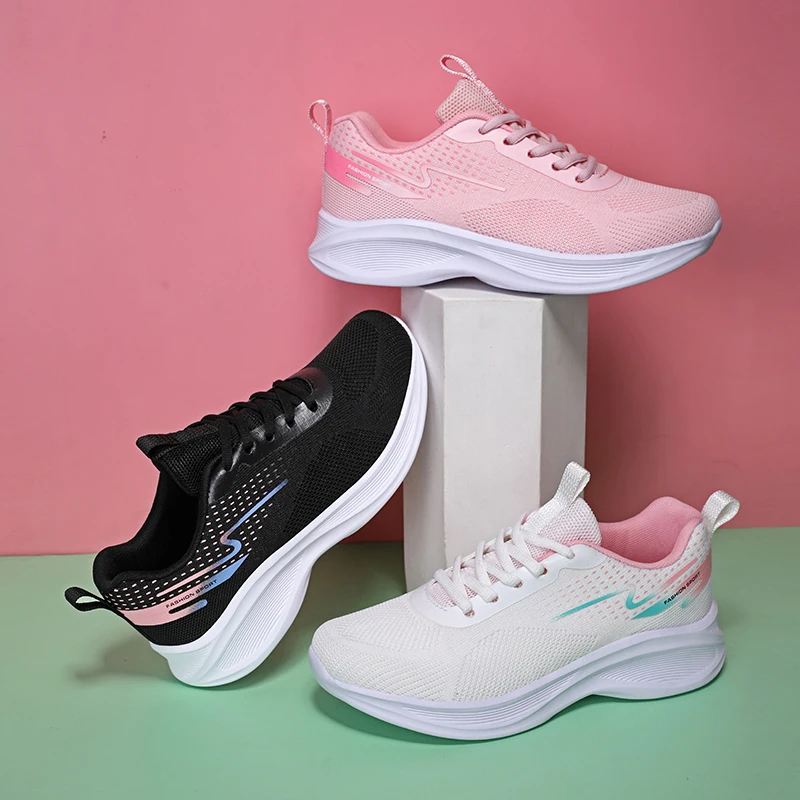 Women's Running Shoes Fashion Lace-Up Breathable Mesh Sneakers Lightweight Fitness Gym Trainers Outdoor Jogging Walking Shoes