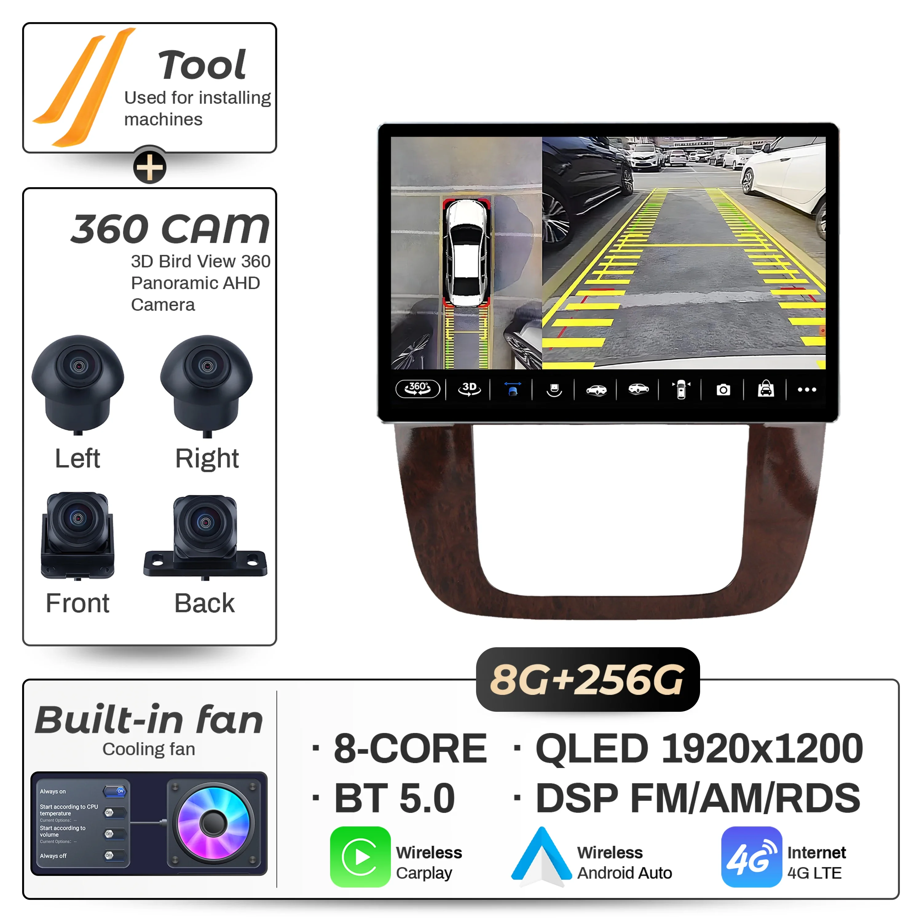 

13,1-дюймовый Android для GMC Yukon Chevrolet Tahoe Suburban 2008-2012, автомобильный радиоприемник, беспроводной Carplay, GPS, мультимедиа, QLED экран, стерео