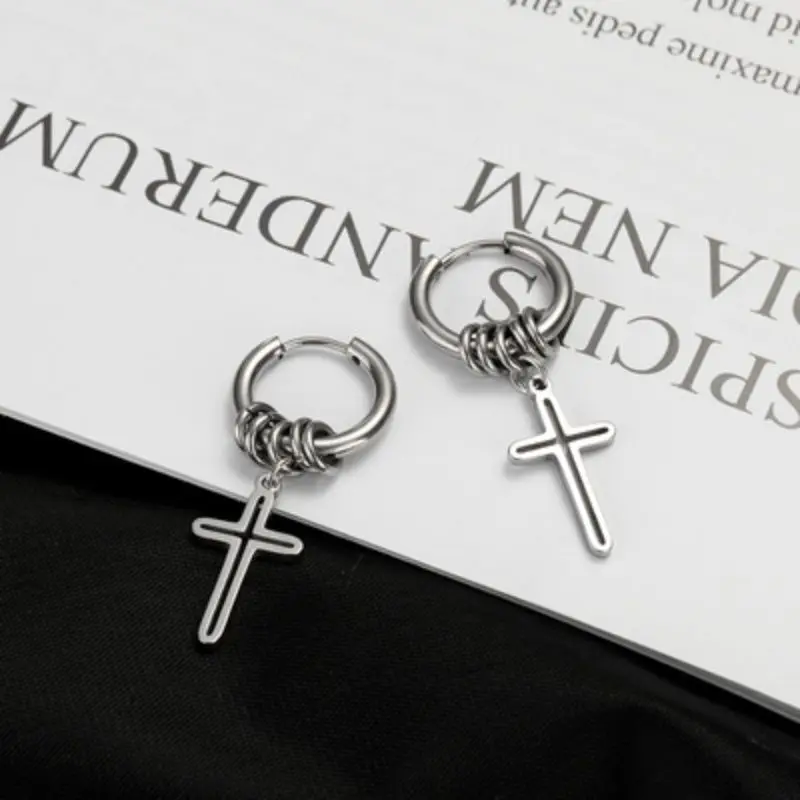 

Titanium Steel Geometric Cross Pendant Earrings for Women Hip Hop Personality Trendy Design Wild Earrings Female Fashion Jewerly