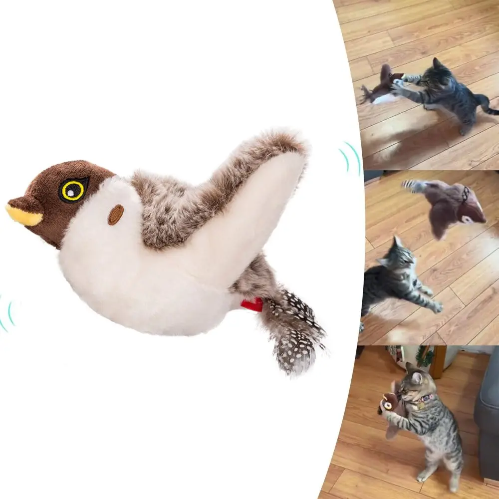 Электронная хлопчащая птица-воробей игрушка для кошки подвесная яркая