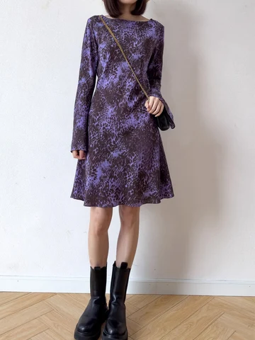 SuyaDream Мини-платье из шелка, леопардовый принт, пурпурный