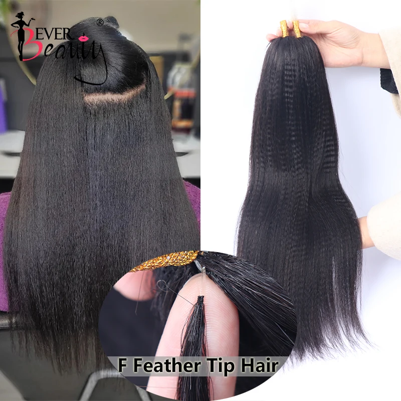 Feather F Tip Microlink Human Hair Extensions Italian Yaki Straight Bundles Nano Rings Hair Extension I Tips For Black Women