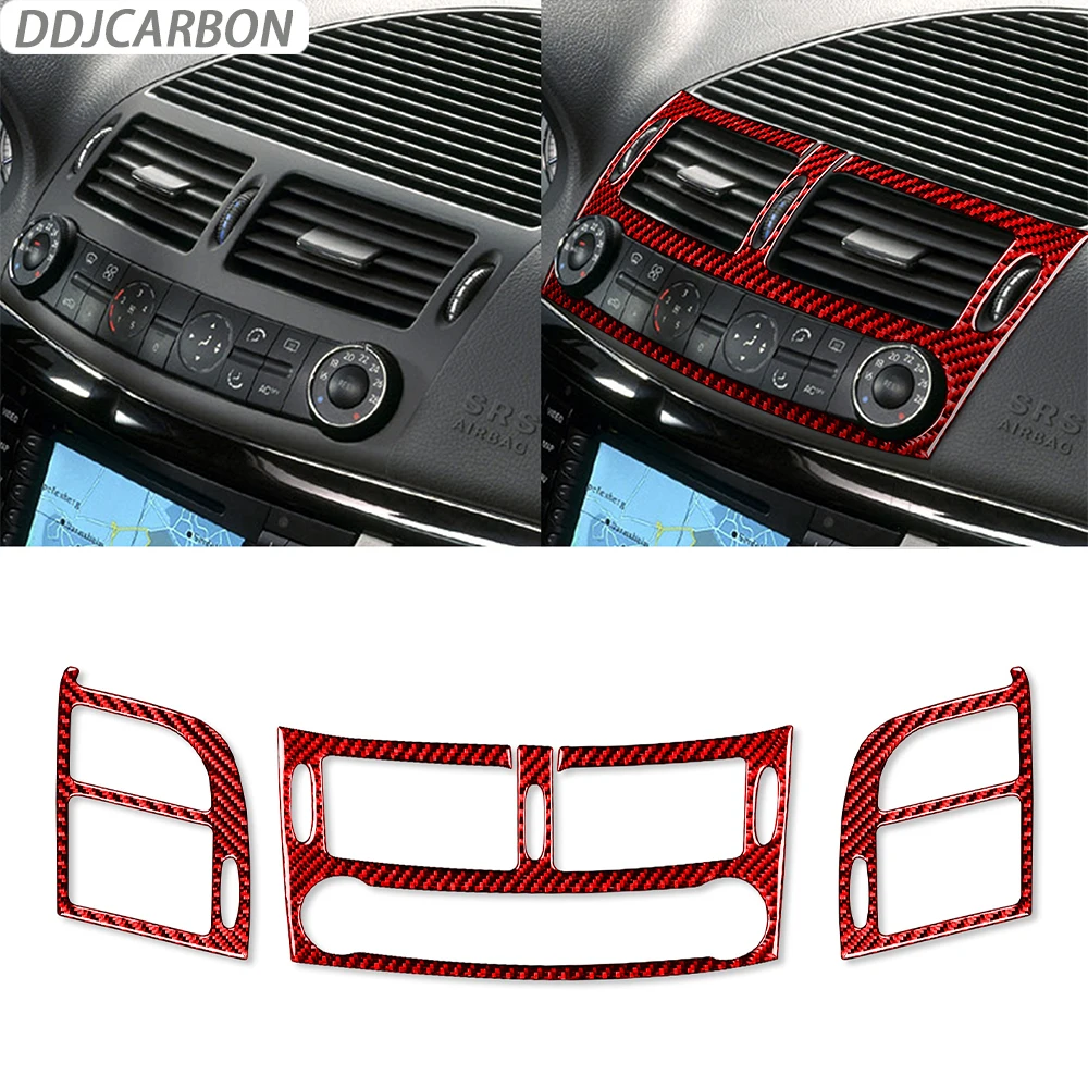 Red Carbon Fiber Central Control Air Outlet Trim Cover Set Car Interior Accessories Sticker For Benz E-Class W211 2003-2009