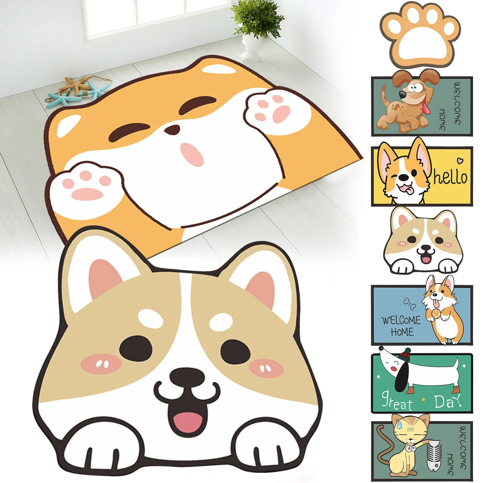 

Super Absorbent Rug Cute Cartoon Shiba Inu Cat Dog Panda Bear Animal Non Slip Rug Ultra Soft Quick Drying Bathroom Mat