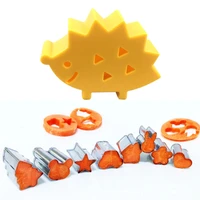 10pcsset mini stainless steel fruit vegetable cookie shape cutters with hedgehog box kid food mold kids bento decoration tools