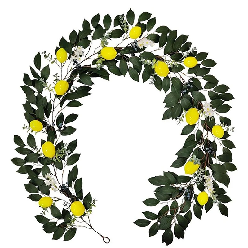 

6.5Ft Artificial Lemon Garland, Faux Eucalyptus Vines With Artificial Lemons, Spring Artificial Fruit Garland Decor