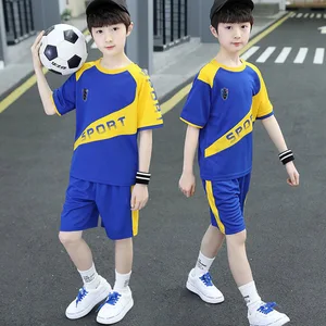 Summer Children Training Sports Clothing Sets Tracksuit For Boys School Breathable Sportswear Short Sleeve 2pcs Suits Sets 5-14y