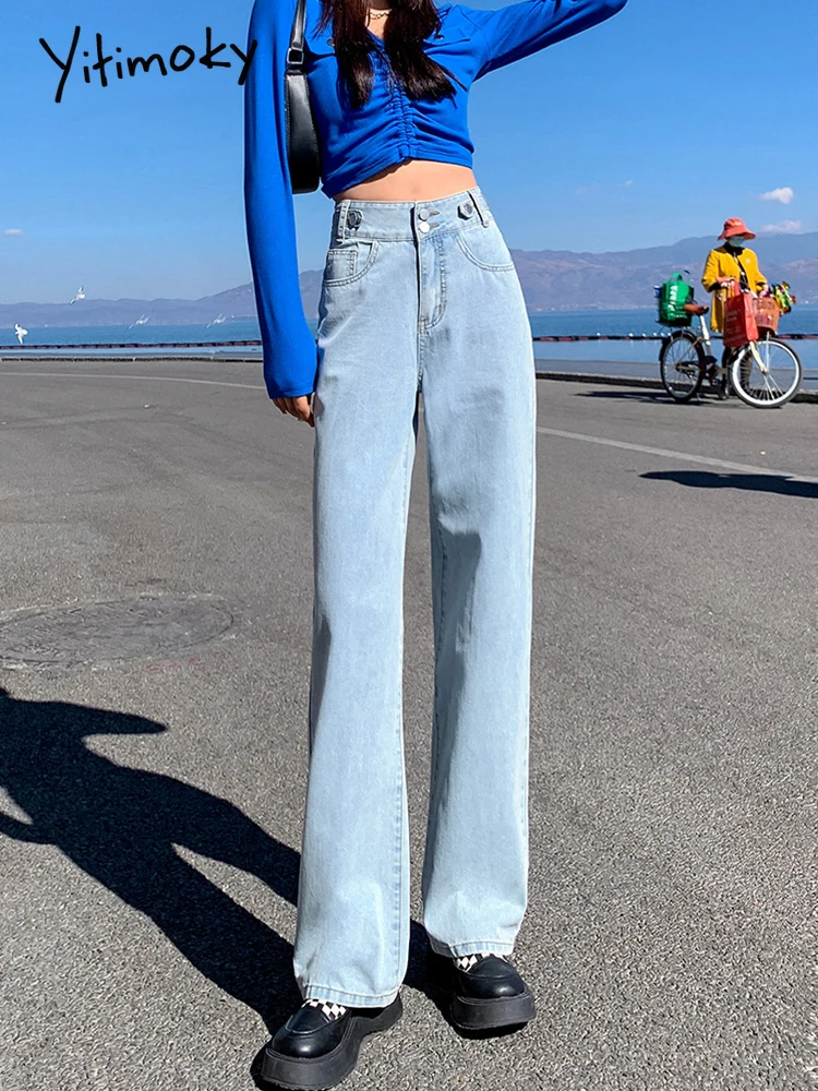 

Yitimoky Woman Jeans High Waist Fashion Harem Pants Girls Denim Clothing Blue Streetwear Vintage Quality Straight Wide Leg Pants