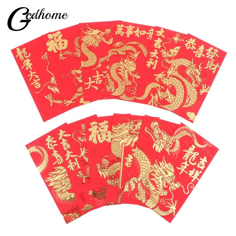 

6pcs Chinese Long Red Envelopes Dragon Hongbao Lucky Money Gift Envelopes Red Packet For New Year Blessing 2024 Year Of Dragon